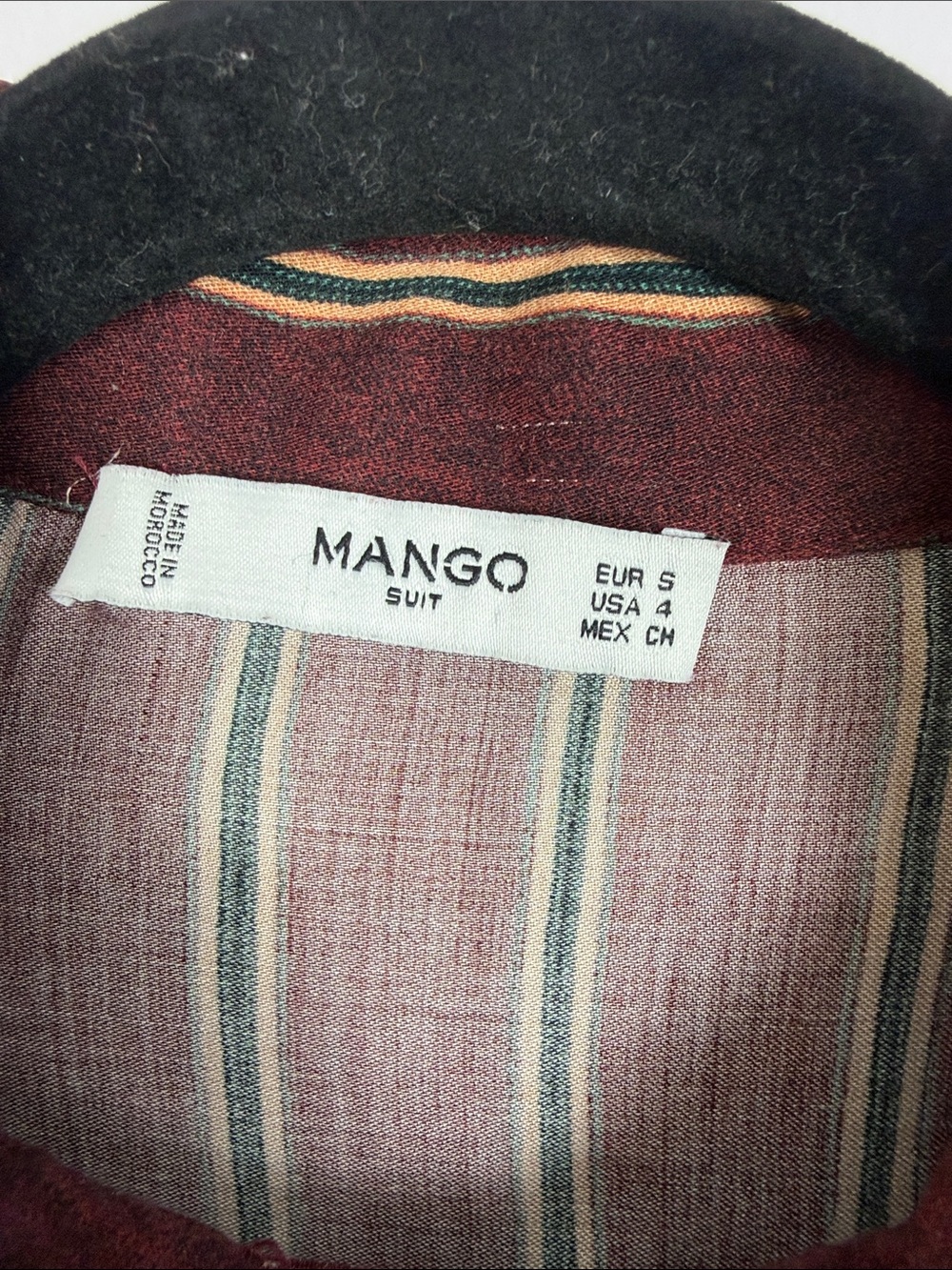 MANGO Suit Striped Button Down Blouse Burgundy Gold Green Size S / 4 - Picture 4 of 13